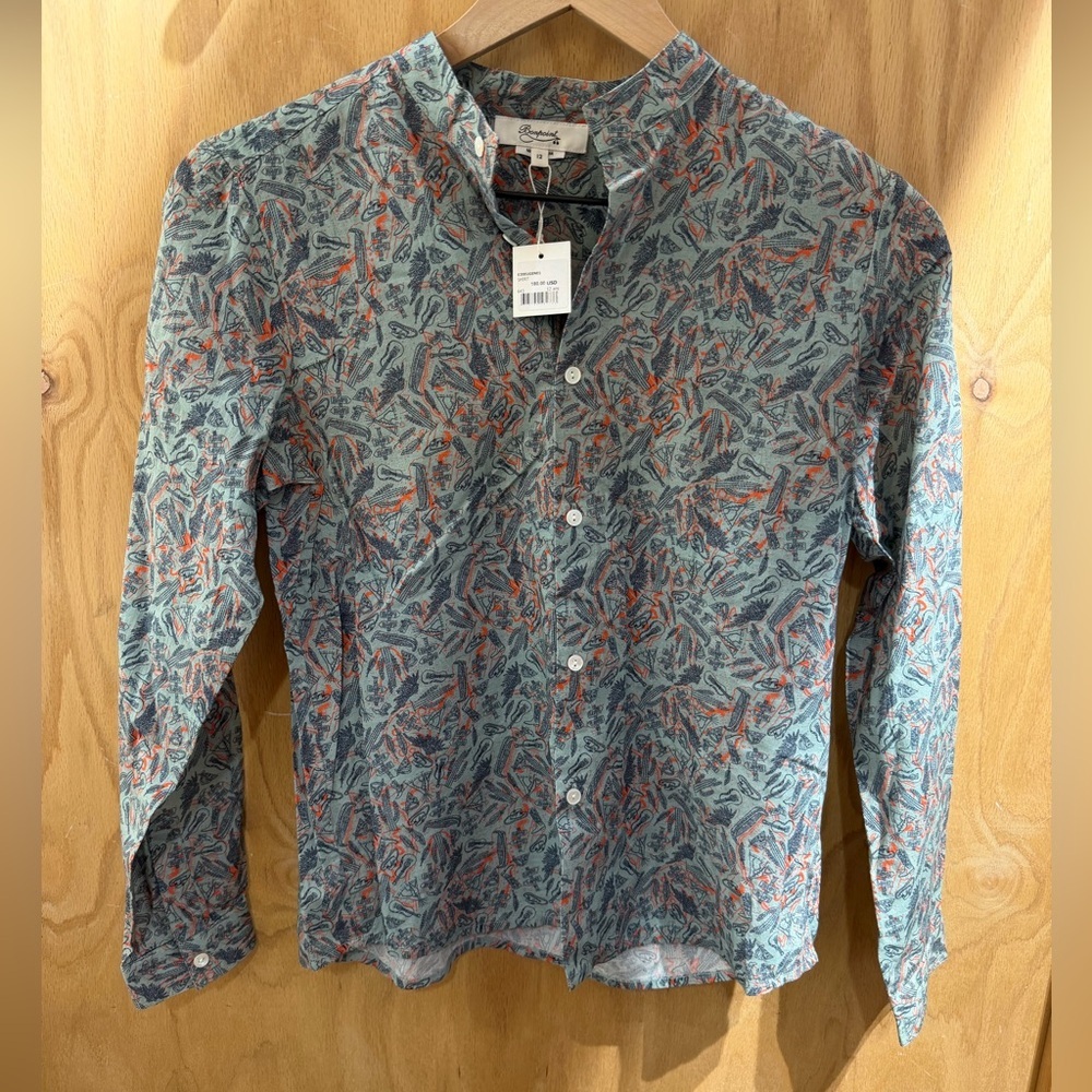 Bonpoint Multicolor Leaf Print Button Down Shirt NWT